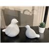 Image 2 : RS - Decor Shelf Lot - Crescent Moon Sculpture, Ceramic Birds, and More (Bookshelf Not Included)