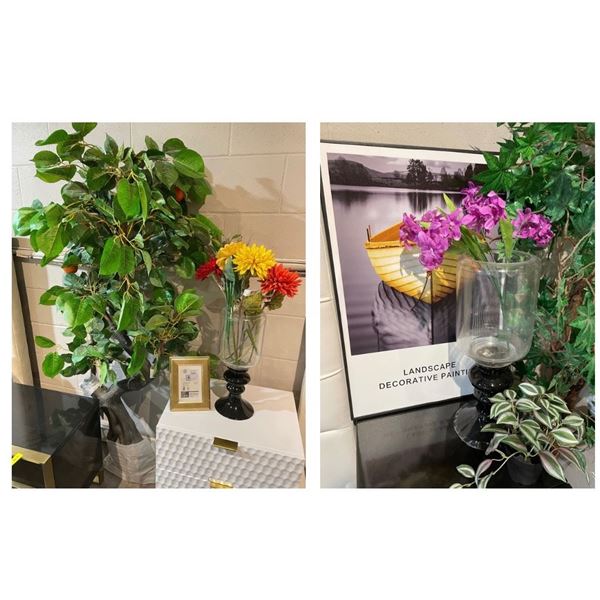 RS - Group of Home Decor - Faux Trees, Framed Prints, Vases & Accents
