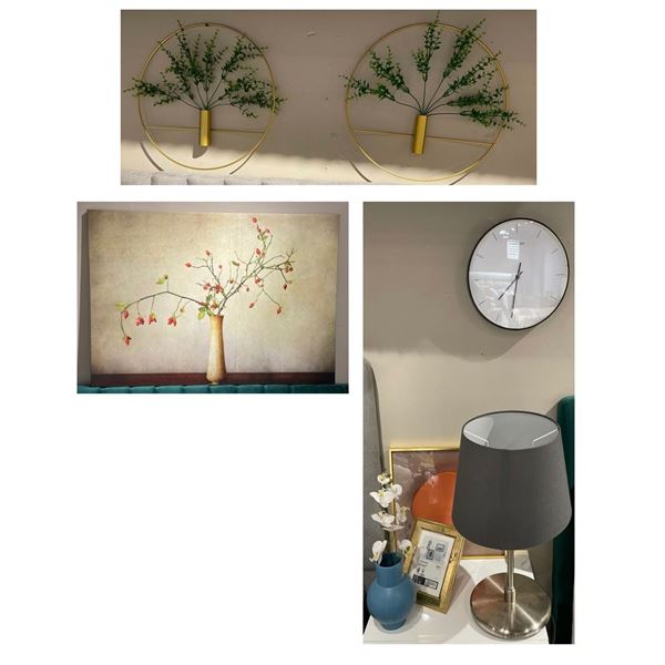 RS - Mixed Wall & Tabletop Decor Set- Art, Clock and Lamp and More