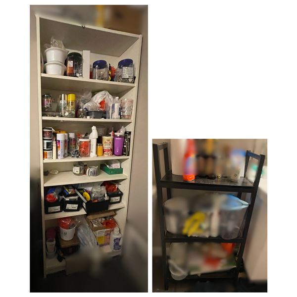 RS - White 5‑Shelf Storage Cabinet (H79.5" x W31.5" x D11") + Black 3‑Tier Shelf U