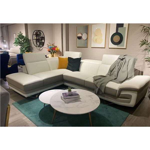 RS NEW George White/Grey - Left Hand Facing Leather Sectional Couch - Retails: $3999