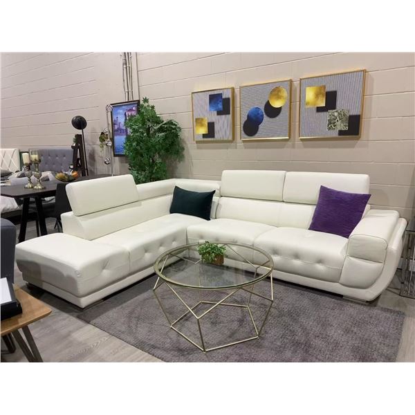 RS NEW Lincoln White Left Hand Facing Leather Sectional Couch - Retails: $3899