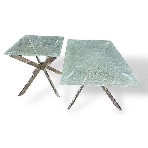 DAH - New Set of 2: Modern Square & Rectangular Tables, Approx. H18" x W50" x D30" & H24" x W26" x D
