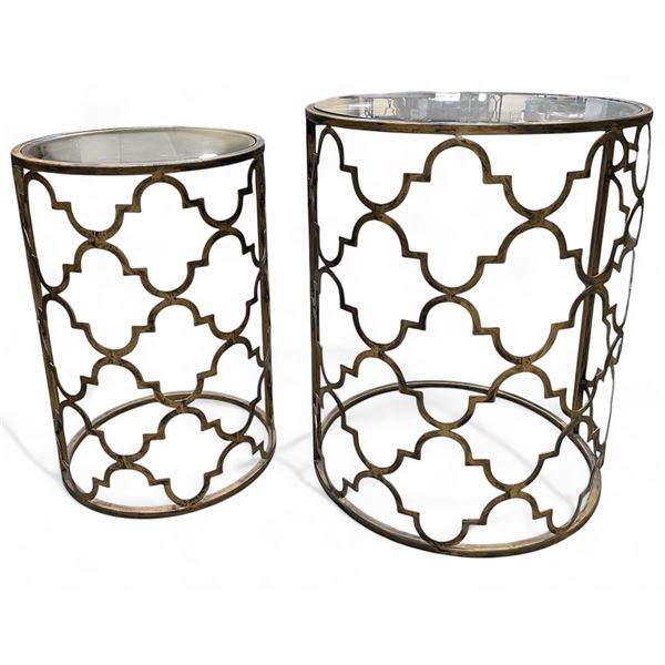 DAH - New Set of 2: Cylindrical Side Tables, Approx. H26", Diameter 21" & H24" x Diameter 16"