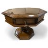 Image 1 : DAH - Vintage Octagon Pedestal Side Table with Drawer, Dark Wood Finish - Approx. H20" x W28" x D28"