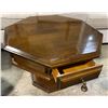 Image 2 : DAH - Vintage Octagon Pedestal Side Table with Drawer, Dark Wood Finish - Approx. H20" x W28" x D28"