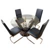 Image 1 : DAH - New Round Glass Table with Design Base, Approx. H30", Diameter 48" (Chairs not included)