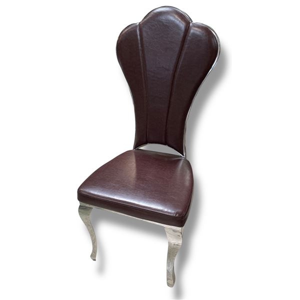 DAH - New Leather Dining Chair with Scalloped Fan Backrest and Silver Legs
