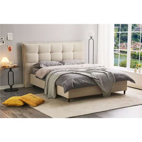 BNIB Phoenix King - Biege Fabric Bed Frame - Retails: $1299