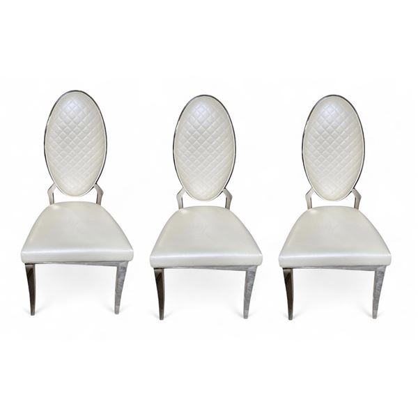 DAH - BNIB Set of 3 White Pearl Chairs with Silver Legs and Oval Backrest