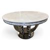 Image 1 : DAH - BNIB Elegant White Ceramic Round Table with Silver Base and Tiled Edge, Approx. H30", 51" Diam