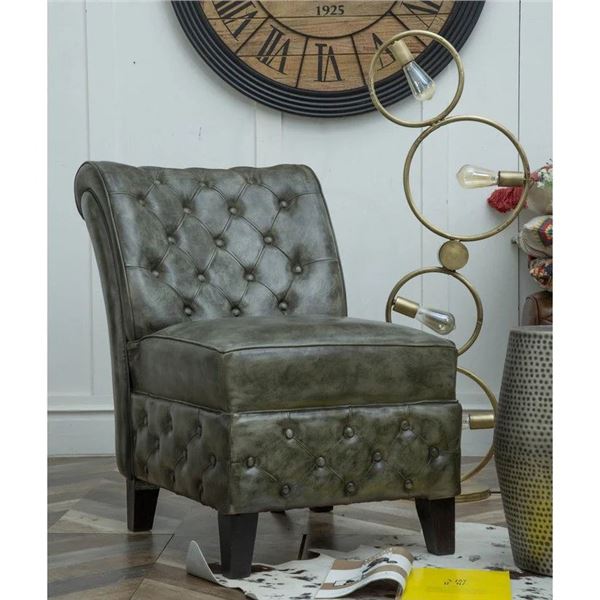 DAH - BNIB Diamond Tufted Leather Sofa, Oliver Green - 23.2x34.3x34.6 in - Retails: $1400