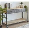 Image 1 : DAH - Loft 3 Drawer Console W/Wheels, Iron - 58.3x18.2x35.1 in - Retails: $1900