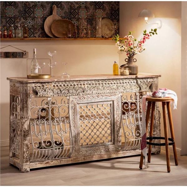 DAH - BNIB Jali Wooden Console, Wrought Iron Panel - Retails: $2900