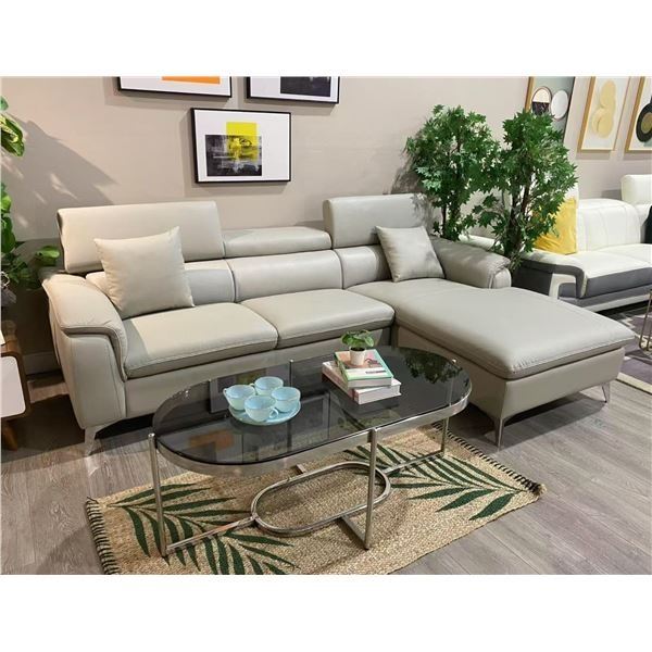 BNIB Reagan Grey - Left Leather Sectional Couch - Retails: $2699