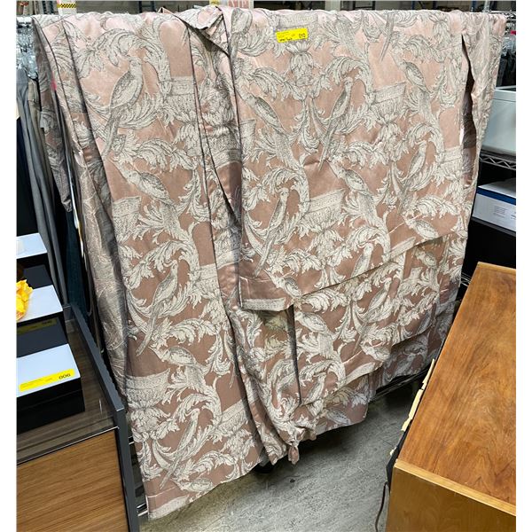 Decorative Fabric Panel with Bird and Foliage Pattern in Mauve and Silver Tones