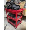 Image 2 : Red Rolling Tool Cart with Assorted Tool Belt Rigs and Pouches