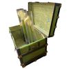 Image 2 : Vintage Green Trunk with Floral Lining and Three Tall Glass Vases Containing Artificial Calla Lilies