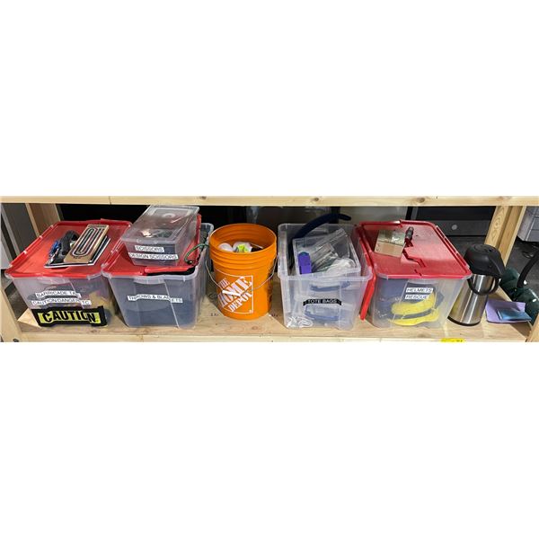 Shelf lot of Set Dec Misc - Blankets, Scissors, Caution Tape, Tote Bags, Rescue Helmets, Etc.