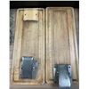 Image 2 : Fishing Lot: Aluminum Landing Net, Framed Assortment of Fly Fishing Lures & Wooden Cutting Board wit