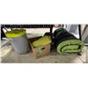 Image 1 : Group of Misc Camping Gear - Sleeping Bag, Cooler, Emergency Blanket, Etc.