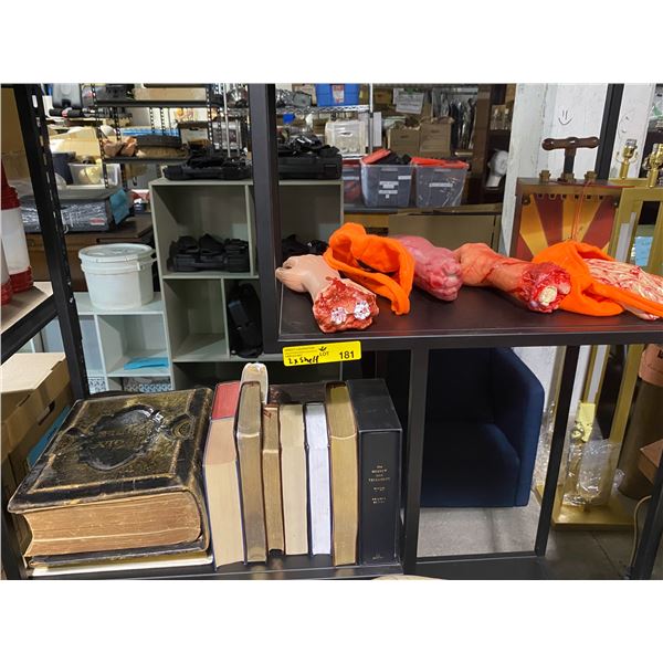 2 Shelves of Misc Halloween Decor, Books, Etc.