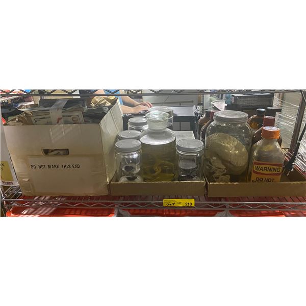 Shelf of Props - Assorted Sci-fi Jars , Prop Bills w/Fake Blood, Etc.