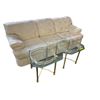Image 1 : 3 Pc - Couch w/ x2 gold and glass end tables - Couch: 86x37x32" / End Table: 24x24x21"