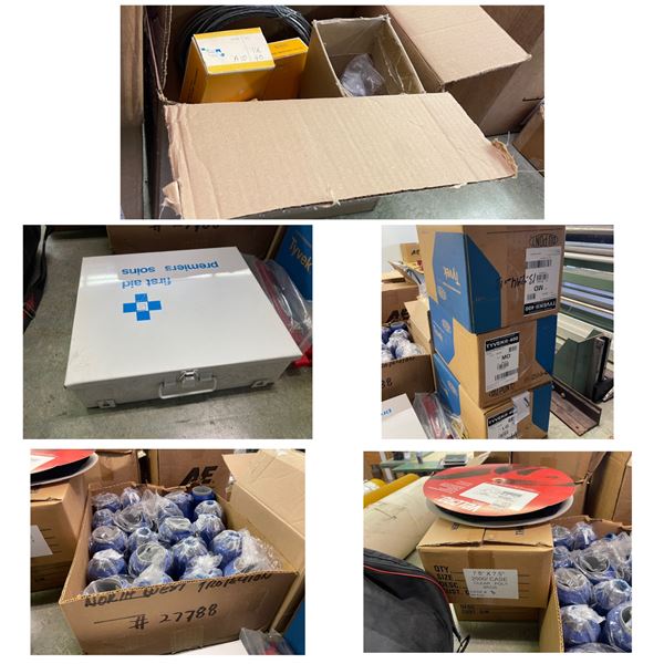 Group - First Aid Kit, Tyvek Coveralls (Approx 75), Clear Poly Bags (Approx. 4000), Blue Thread, Etc