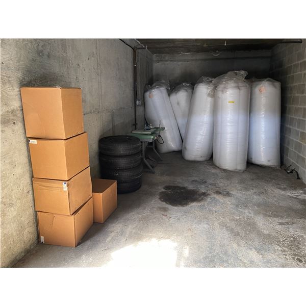 Large Lot Containing Foam Insulation Rolls, Juki MO-816 Serger (Untested), Michelin 195/65R15 Tires 