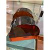 Image 2 : 3 Pcs - Vintage Wood Desk Organizer Set, Amber Acrylic Bookends & Grill Tool Set in Aluminum Case