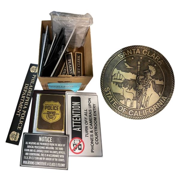 Courtroom Signage Movie Props - Courtroom Entry Notices, Nameplates, Wall Plaques, and More