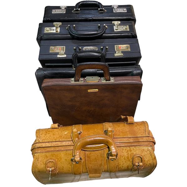 6 Pcs Mixed Vintage Briefcases: Hard‑Shell Attaches & Leather Doctor Bag