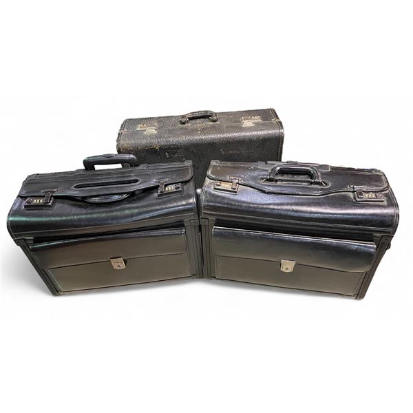 Set of 3 Lawyer-Style Black Locking Wheeled Briefcases