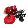 Image 1 : 4 Red Pendant Shades & 3 Black Gooseneck Lamp Holders