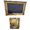 Image 1 : Set of 2 Ornate Gold Wall Pieces - Rectangular Baroque Frame & Oval Mirror