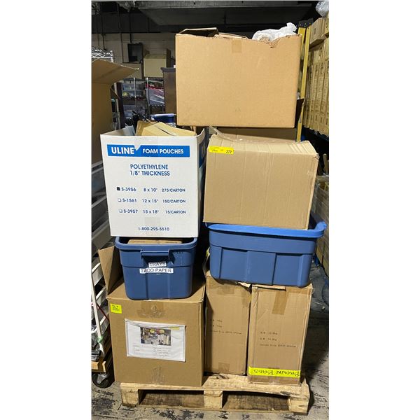 Pallet of Misc Movie Props: Plates, Napkins, Trays, Plastic Dishware, Shopping Bags, Gift Wrap, and