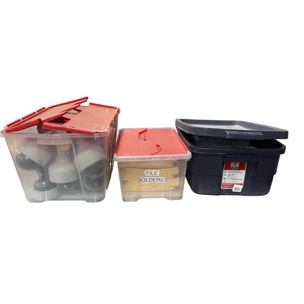 3 Totes of Security Cameras, New File Folders & TV Props