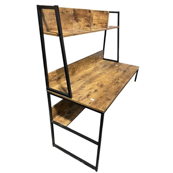 Rustic-Style Wood and Metal Desk with Hutch Shelf