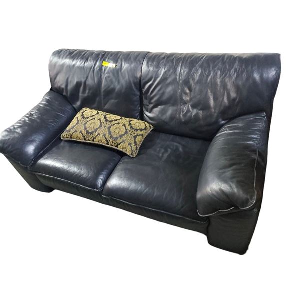 Black Leather Loveseat with Cushioned Arms - 66" Wide