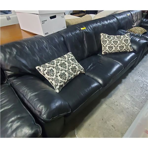 Black Leather Sofa with Cushioned Arms - 90" Wide