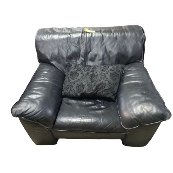 Black Leather Arm Chair with Cushioned Arms - 40" Wide