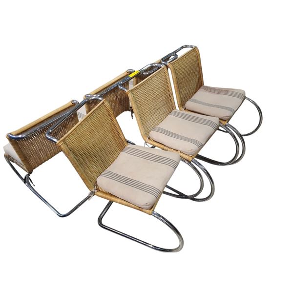 6 Matching Wicker Chairs on Chrome Frames - Seat Cushions Included