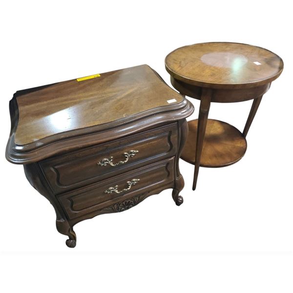 Wood 2 Drawer Chest & Round Accent Table