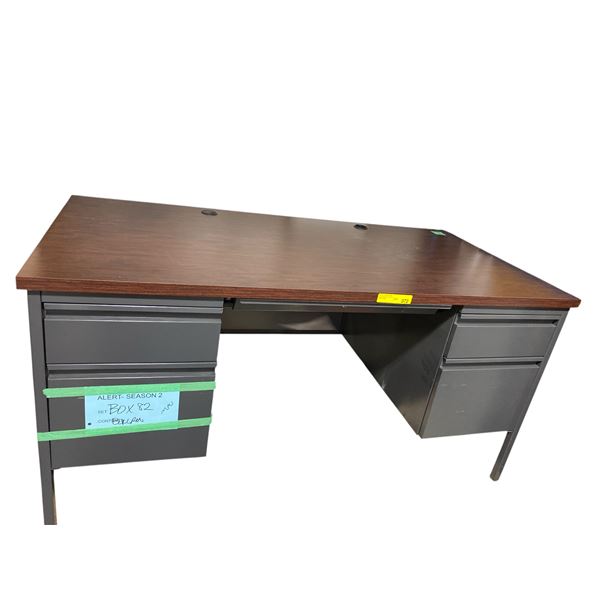 5' Long Metal Desk with 5 Drawers & Wood Look Top
