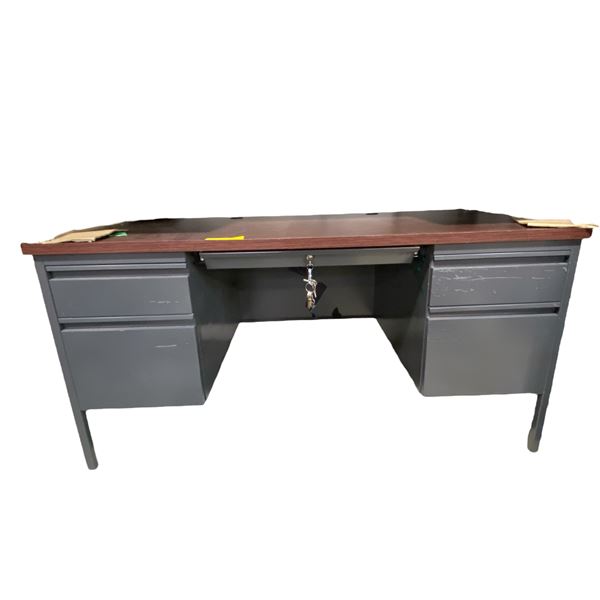 5' Long Metal Desk with 5 Drawers & Wood Look Top