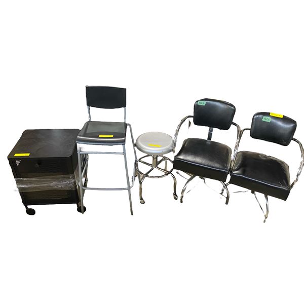 Rolling Cabinet & 4 Assorted Chairs - Cabinet is 16" x 18" x 24" tall