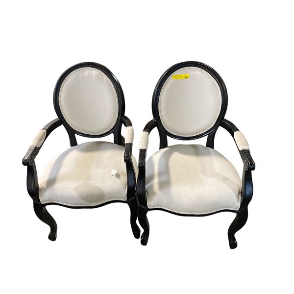 Pair of Cameo Back Upholstered Arm Chairs