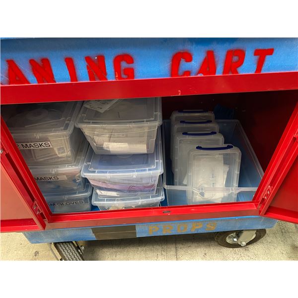 Lipped Shelf Utility Cart with Cabinet & Contents - 5 45 x 25 x 33 " - No Key