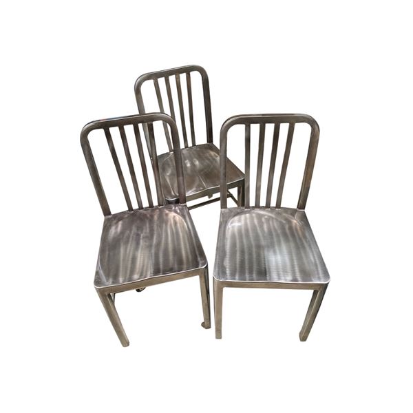 3  Metal  Chairs - Gun Metal Grey